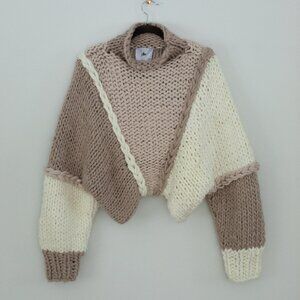 Yellow The Label Jessa Chunky Knit Sweater XL Colorblock Neutral Boho